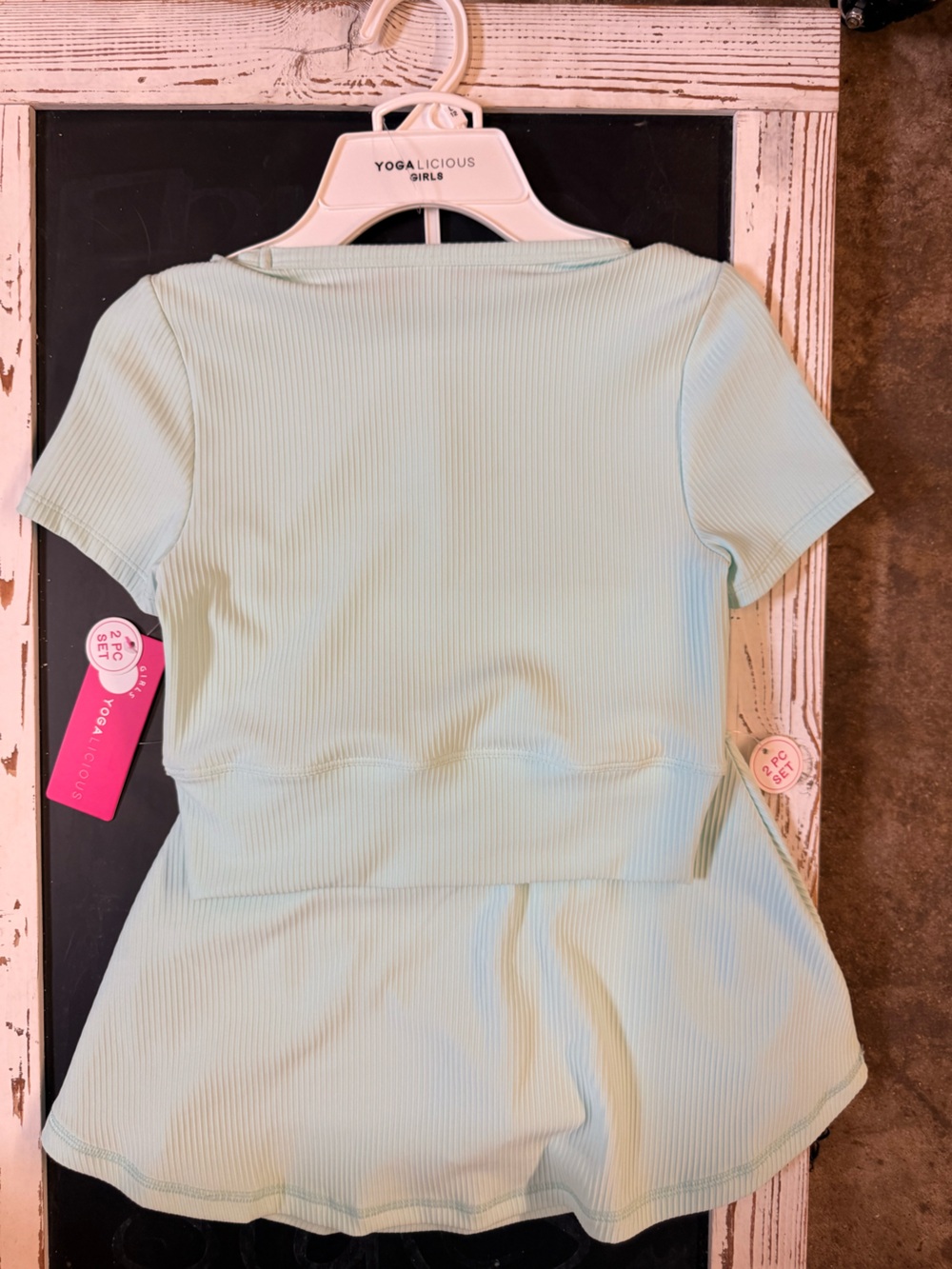 Yogalicious Girls Mint Green Ribbed Two-Piece Set